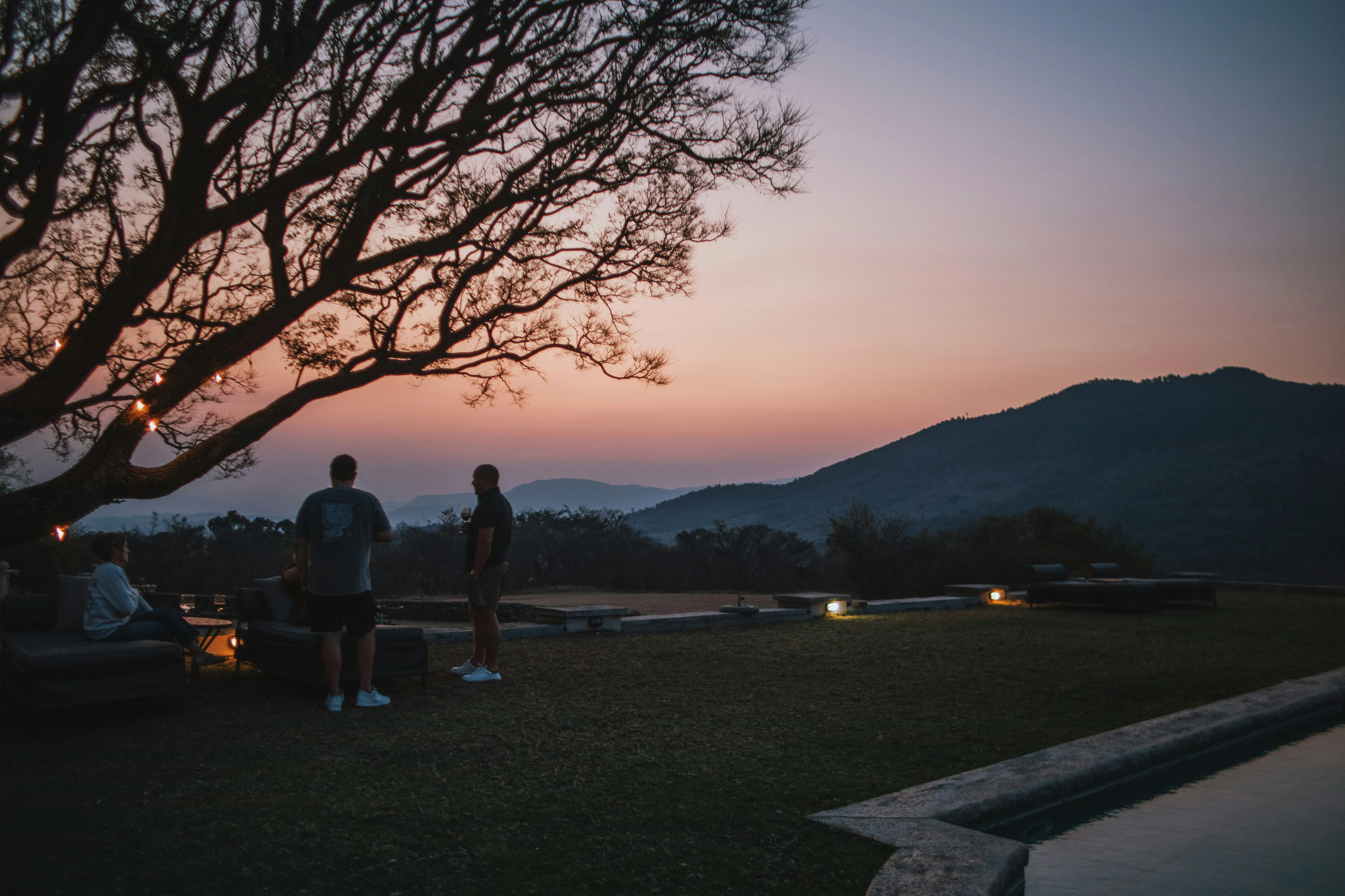 Sundowners on the lawn at dusk